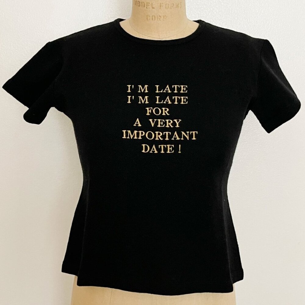 ISO IN SEARCH OF Moschino Cheap and Chic I'm Late For a Very Important Date Top